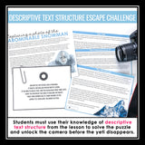 Descriptive Nonfiction Text Structure Slides & Escape Room Reading Activity