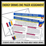 Energy Drinks Health Teen Lesson - Dangers of Energy Drinks Slides and One Pager