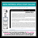 Ethos Pathos Logos Slides & Rhetorical Appeals Digital Reading Escape Activity