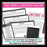 Ethos Pathos Logos Presentation Rhetorical Appeals Escape Room Reading Activity
