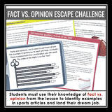 Fact and Opinion Text Structure Slides & Escape Room Nonfiction Reading Activity