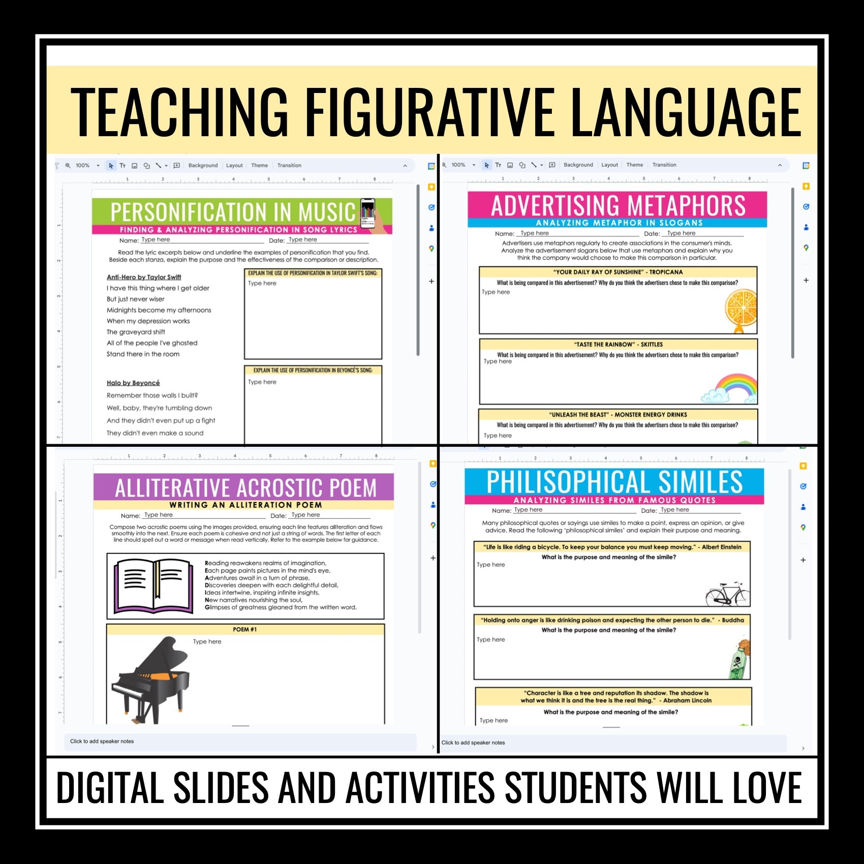 Figurative Language Activities & Assignments Bundle - Literary Devices ...
