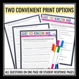 First Day of School Questions to Get to Know Students - Back to School Activity