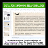 Foreshadowing Literary Device Slides and Digital Escape Room Reading Activity