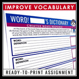 Freak the Mighty Assignment - Create a Dictionary of Vocabulary Words