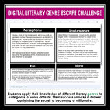 Genres Introduction Presentation & Escape Room Digital Reading Activity