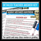 Halloween Grammar Worksheet Assignment - Grammar Editing Activity - Mummies