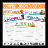 Halloween Reading Comprehension Bundle: 5 Nonfiction Articles & Assignments