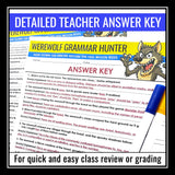 Halloween Grammar Worksheet Assignment - Grammar Editing Activity - Werewolf