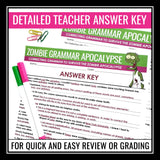 Halloween Grammar Worksheet Assignment - Grammar Editing Activity - Zombies