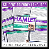 Hamlet Summary Act and Scene Cards - Plot Summaries for Shakespeare's Play