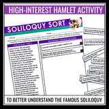 Hamlet To Be Or Not To Be Soliloquy Activity - Modern Translation Sorting Game