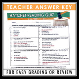 Hatchet Quizzes - Multiple Choice and Quote Chapter Reading Quizzes - Answer Key