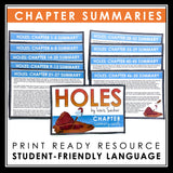 Holes Chapter Summaries - Plot Summary Cards for Louis Sachar's Novel