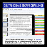 Idioms Presentation Slides and Digital Escape Room Reading Activity Challenge