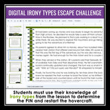 Irony Slides & Verbal, Dramatic, Situational Digital Reading Escape Activity