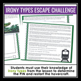 Irony Presentation & Verbal, Dramatic, Situational Escape Room Reading Activity
