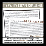 It's vs. Its Homophones Escape Room Style Grammar Game, Slides, & Quiz