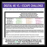 Pronouns Me vs. I Escape Room Digital Grammar Activity, Google Slides, and Quiz