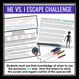 Pronouns Me vs. I Grammar Activity Escape Room Challenge, Presentation, and Quiz