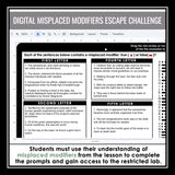 Misplaced Modifiers Escape Room Digital Grammar Activity, Google Slides, & Quiz