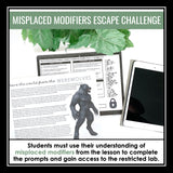 Misplaced Modifiers Grammar Activity Escape Room Challenge, Slides, and Quiz