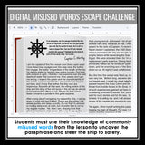 Commonly Confused Words Escape Room Digital Activity, Google Slides, and Quiz