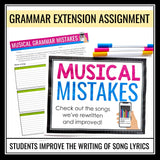 Grammar Activity - Editing Grammar Errors in Song Music Lyrics Task Cards