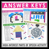 New Year's Parts of Speech Activity - Coloring Hidden Holiday Mystery Pictures