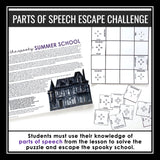 Parts of Speech Grammar Activity Escape Room Challenge, Presentation, and Quiz
