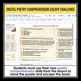 Poetry Reading Comprehension Slides & Digital Escape Room Reading Activity