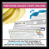 Punctuating Dialogue Grammar Activity Escape Room Challenge, Slides, and Quiz