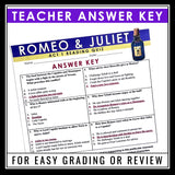 Romeo and Juliet Quizzes - Multiple Choice and Quote Quizzes - Answer Key