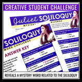 Romeo and Juliet Activity - Juliet's Soliloquy Analysis Mystery Word Challenge