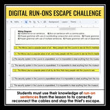 Run On Sentences Escape Room Digital Grammar Activity, Google Slides, & Quiz