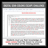Semicolons Escape Room Punctuation Digital Activity, Google Slides, and Quiz