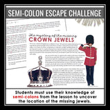 Semicolons Punctuation Grammar Activity Escape Room Challenge, Slides, & Quiz