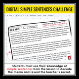 Simple Sentence Type Grammar Digital Escape Room Activity, Slides, and Quiz