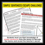 Simple Sentence Type Grammar Activity Escape Room Challenge, Slides, and Quiz