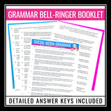 Grammar Bell Ringers and Task Cards - Editing Social Media Post Grammar Activity