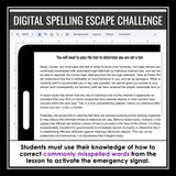 Spelling Practice Escape Room Digital Activity, Google Slides, and Quiz