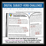 Subject Verb Agreement Grammar Escape Room Digital Activity, Slides, & Quiz