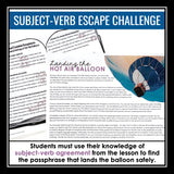 Subject Verb Agreement Grammar Activity Escape Room Challenge, Slides, & Quiz
