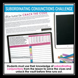 Subordinating Conjunctions Grammar Activity Escape Challenge, Slides, & Quiz