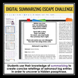 Summarizing a Text Presentation & Escape Room Digital Reading Challenge Activity