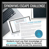 Synonyms Vocabulary Grammar Activity Escape Challenge, Presentation, and Quiz