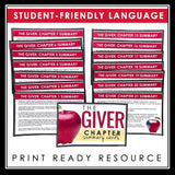 The Giver Chapter Summaries - Plot Summary Cards for Lois Lowry's Novel