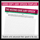 The Westing Game Activity - Jury Speech Creative Novel Study Reading Response
