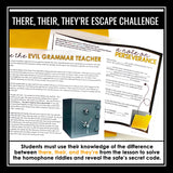 There, Their, They're Homophones Escape Room Style Grammar Game, Slides, & Quiz