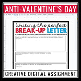 Valentine's Day Writing Assignment - Writing a Break Up Letter or Text - Digital